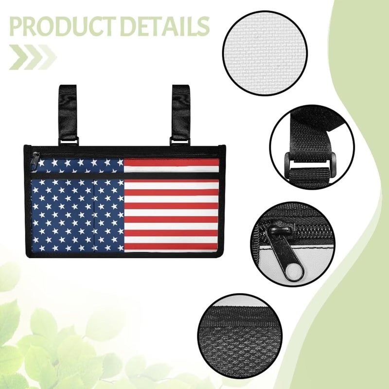 LedBack Wheelchair Side Bag Walker Bag, American Flag Wheelchair Armrest Accessories Organizer Pouch for Walkers, Rollators, Scooters - Image 5